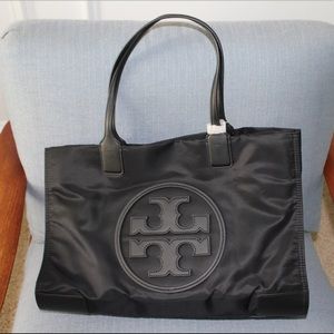 NWT Black Tory Burch Ella Tote Handbag Purse Nylon